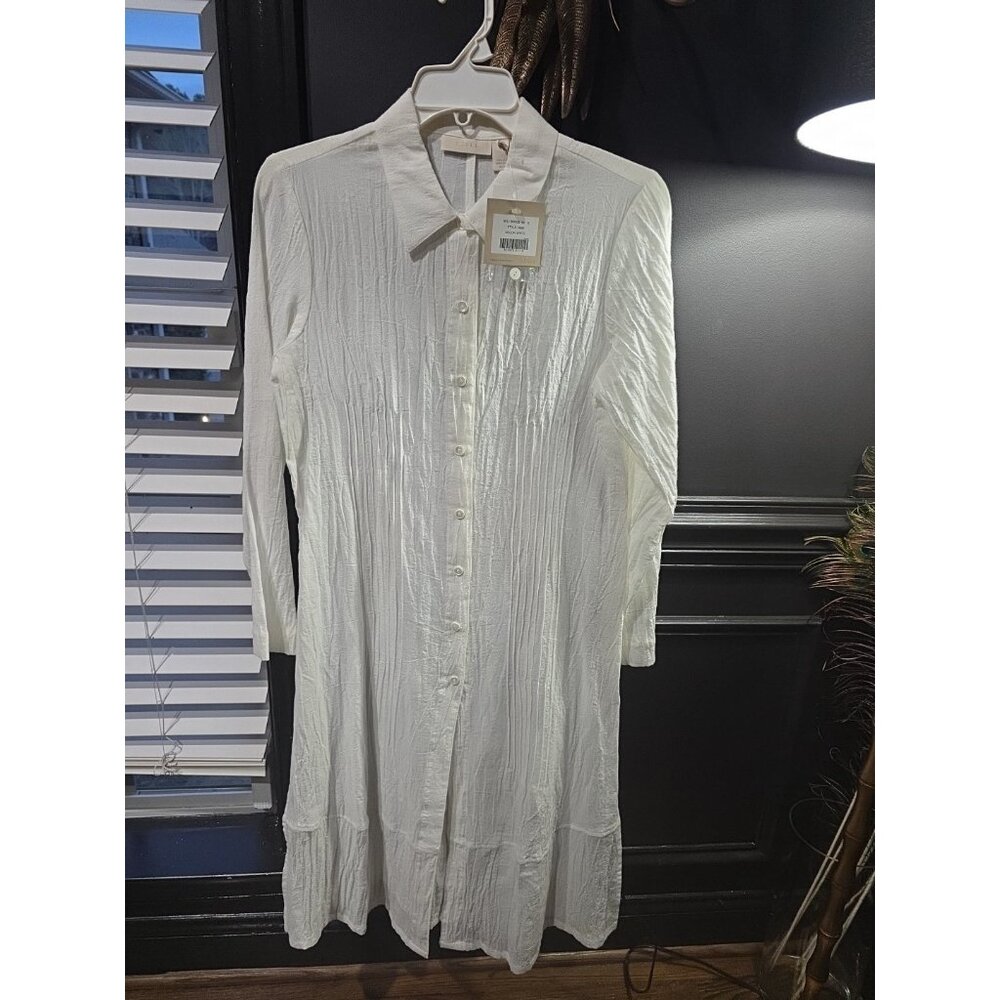 J Jill White Long Sleeved Pleated Side Split Dress Women's Size S NWT